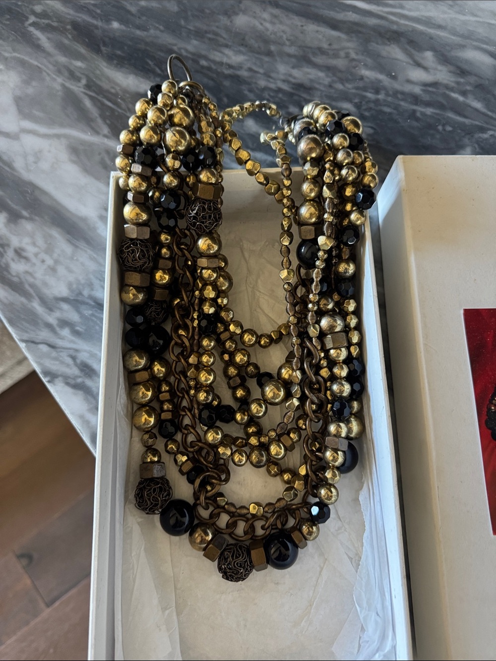 Robert Rodriguez Multi-Strand Gold and Black Beaded Necklace
